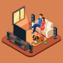 Illustration of man and woman watching television