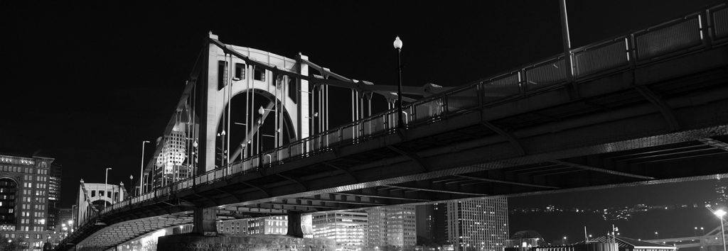 Pittsburgh Bridge at Nighttime black and white