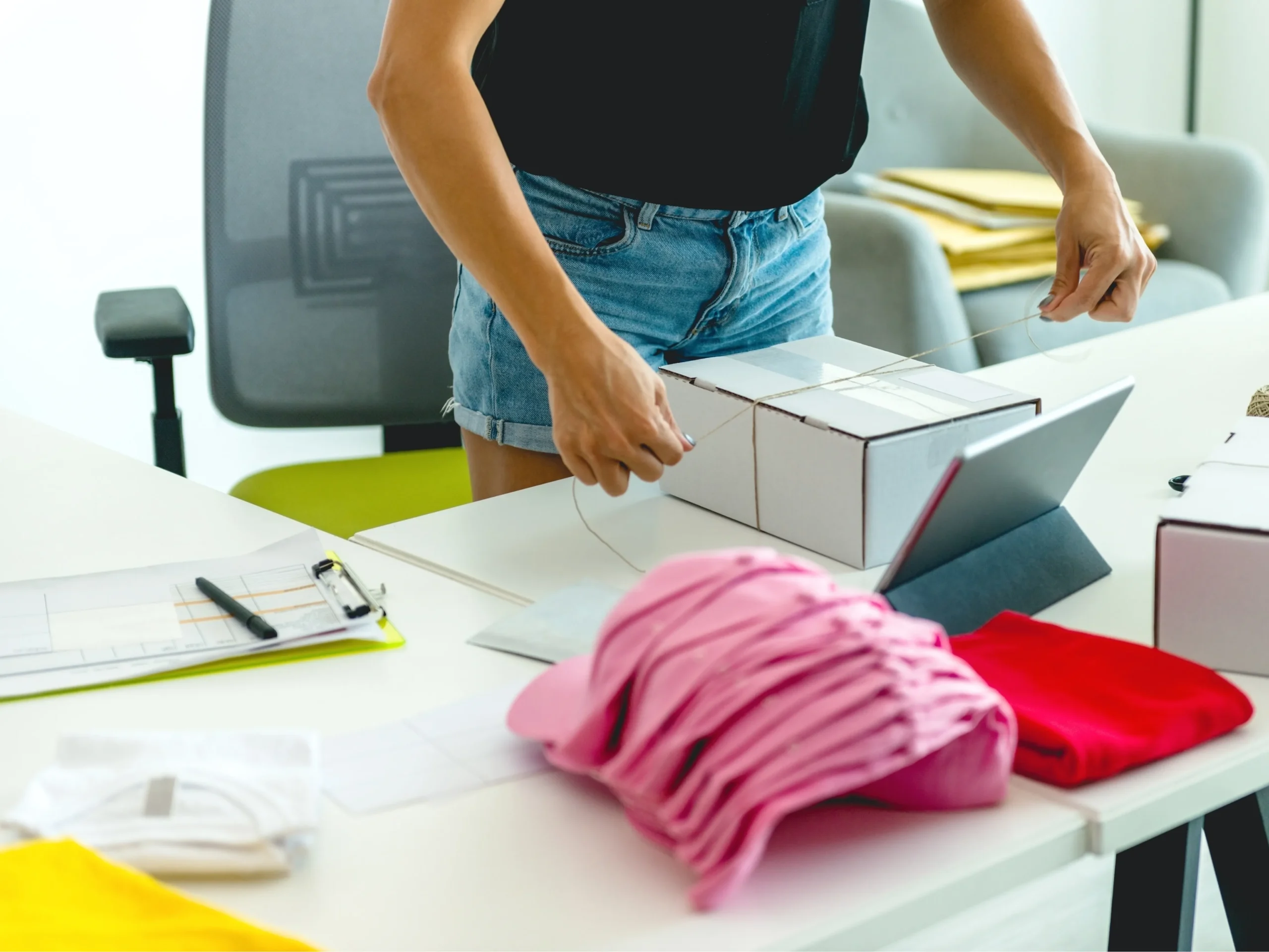 example of merchandise showing where to use a logo - lady packing merchandise to be mailed