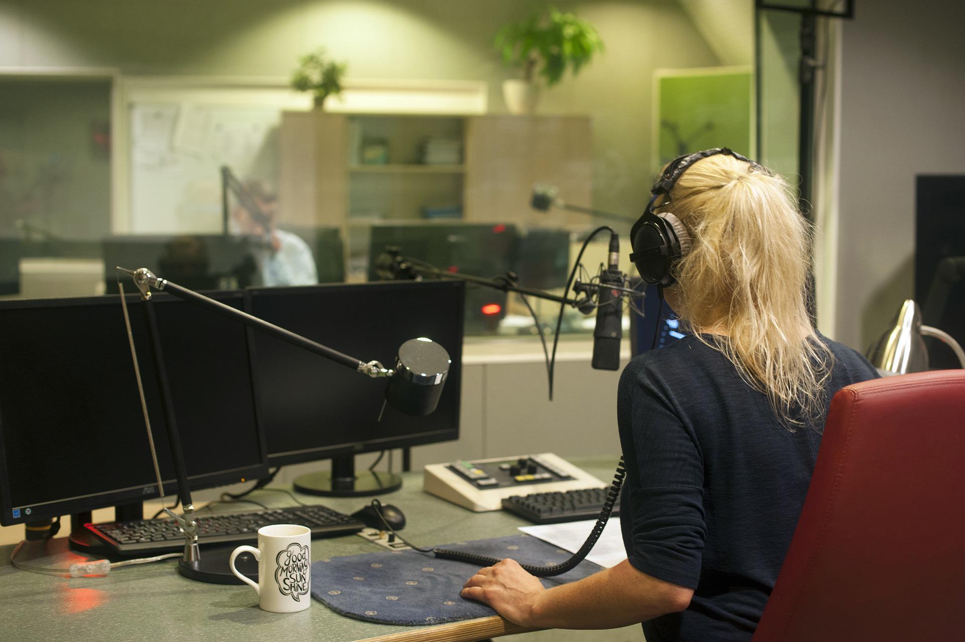 Woman in radio booth