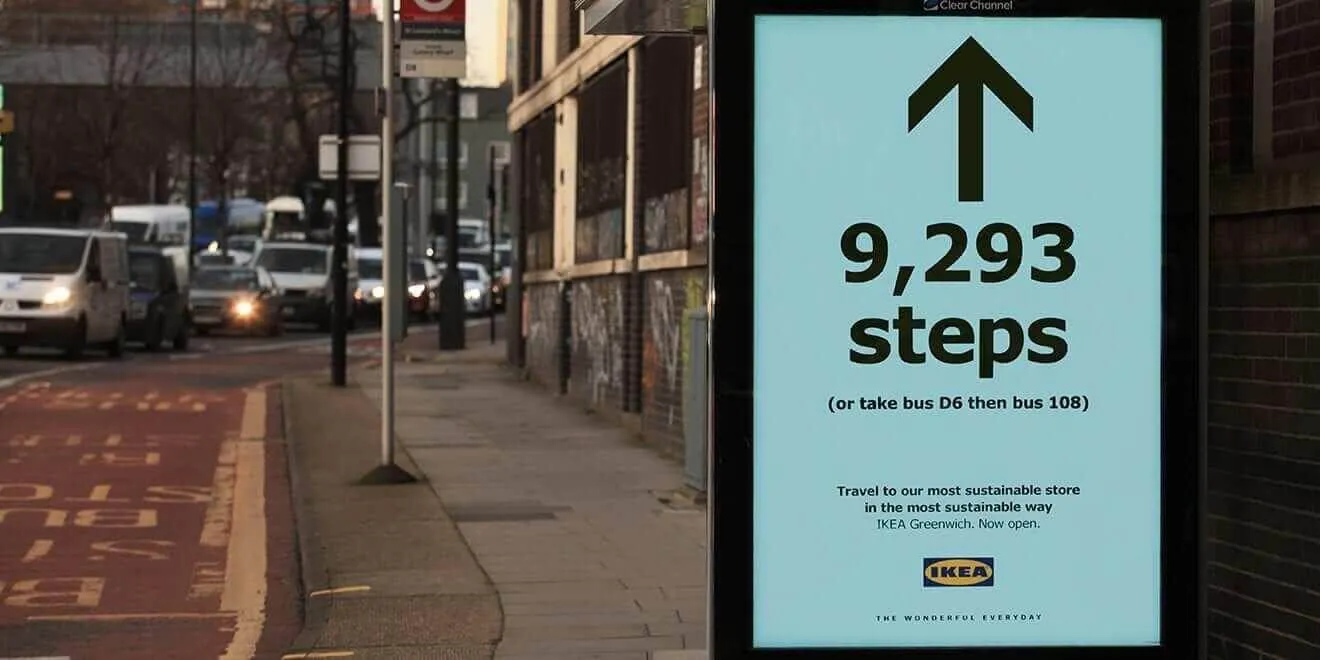 Ikea sustainable billboard advertising - showing how many steps it takes to walk to Ikea