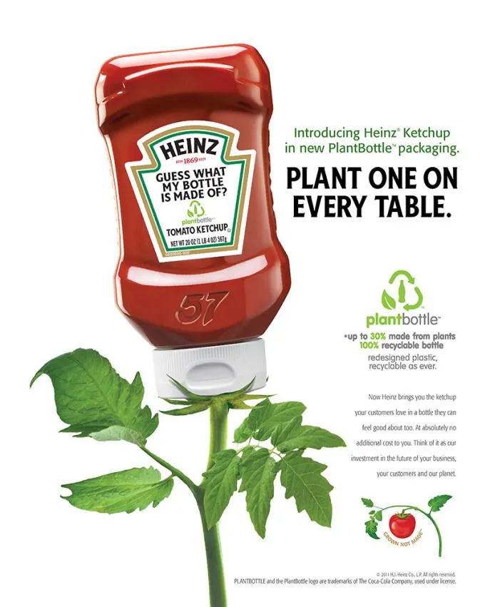 Heinz Ketchup sustainable advertising for recycled bottles