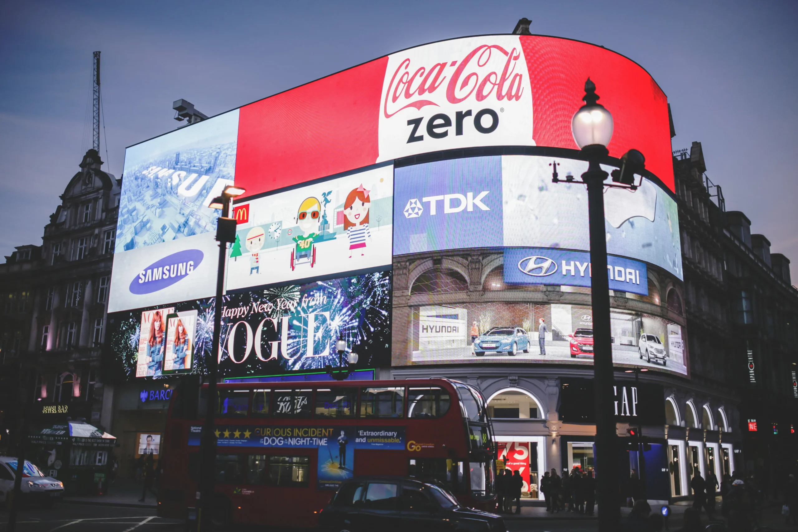 Advertising Trends in 2024 - digital billboards showing advertising for many different companies
