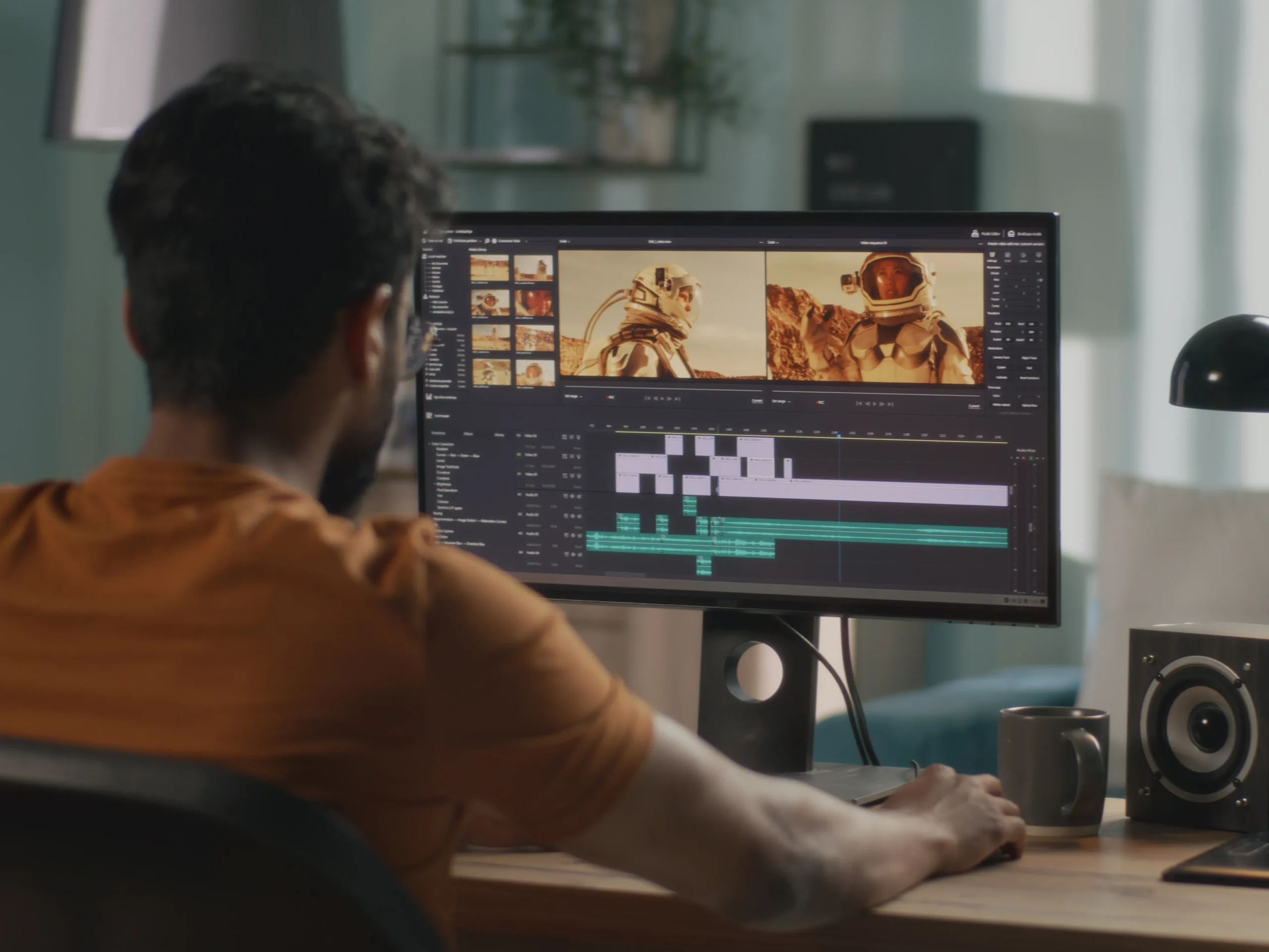 man using editing software on desktop computer
