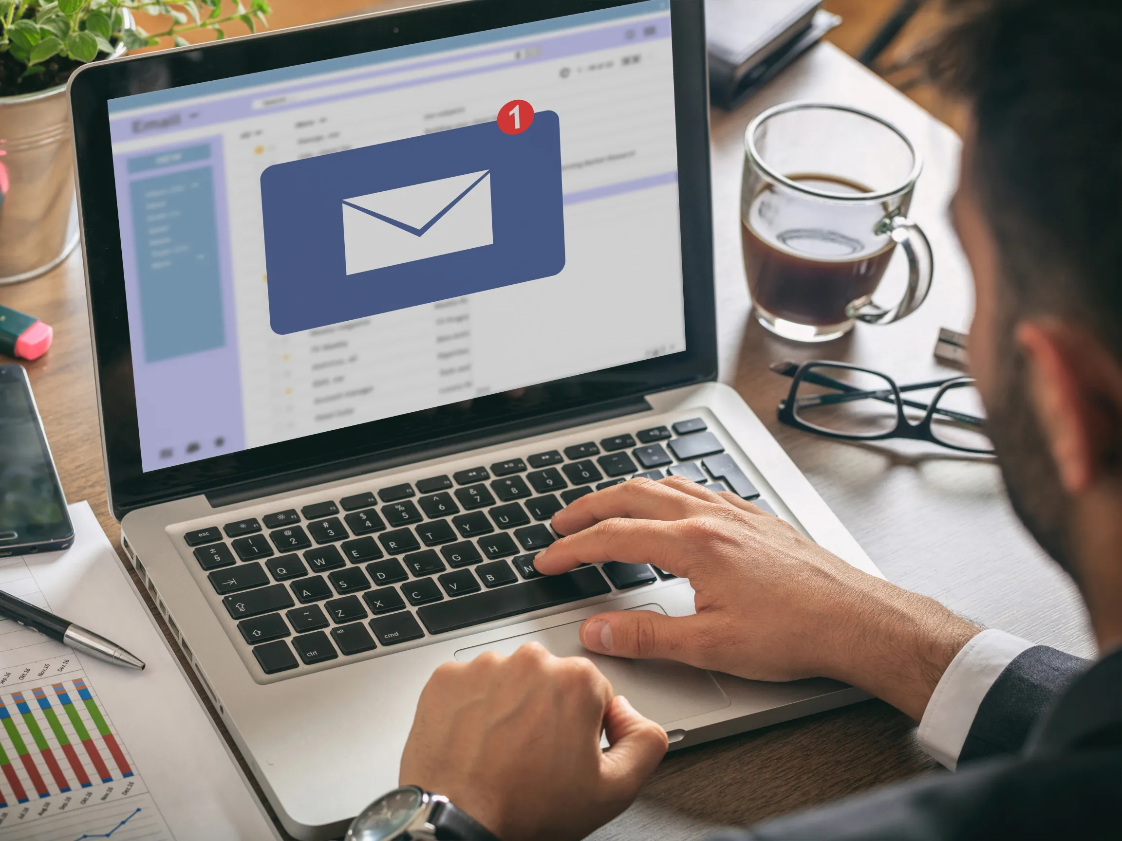 person using email on laptop